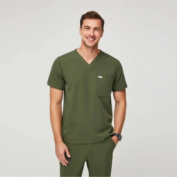 Figs Chisec Three-Pocket Scrub Top, Olive Green, Size L - Picture 1 of 7